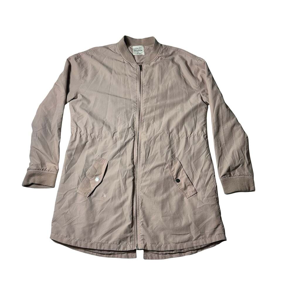 Ashley Outerwear Lightweight Utility Bomber Jacket Beige Zip Front Women’s Large